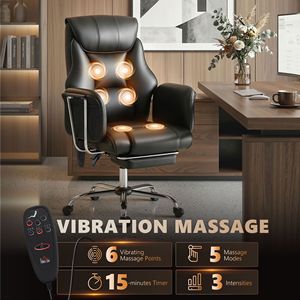 Sedia da Ufficio Direzionale con Schienale Alto, Massaggio a Vibrazione a 6 Punti, Poggiapiedi in Pelle PU, Base in Nylon Nero, Materiale in Legno - Product Image 4