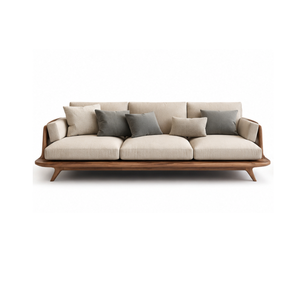 Sofá Moderno de 3 Plazas de Madera de Teca Sólida, Sofá de Lujo Tapizado para Sala de Estar, Sofá Escandinavo de Madera para Hotel, Villa o Apartamento - Product Image 1