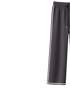 Pantalon de survêtement gris anthracite à jambe large pour femme, avec bande latérale, taille élastique et cordon de serrage, décontracté, pour la détente, fabrication OEM, fournisseur en gros - Product Image 3