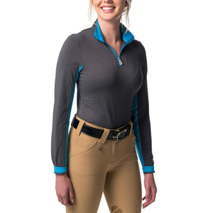 Camisa de Equitación Transpirable Personalizable de Alta Calidad para Mujer - Diseño Elegante de Spandex/Algodón con Manga Larga y Frente de Punto Sólido - Product Image 3