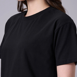 T-shirt noir à col rond et manches courtes pour femme, coupe classique, couleur unie, 100 % coton, respirant et séchage rapide – Tendance actuelle en gros - Product Image 5