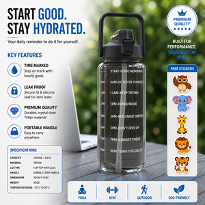 Botella de agua motivacional de 2000 ml con marcador de tiempo y frases, botella reutilizable a prueba de fugas para uso diario - Product Image 5