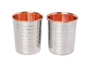 Verre en cuivre pur avec motif martelé pour boire, servir de l'eau, yoga, ayurveda, volume - 300 ml - Product Image 1
