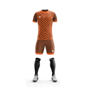 Custom Men's Soccer Jersey Set Orange Brown Geometric Print V-Neck Short Sleeve Breathable 100% Polyester <b>Athletic</b> Fit - Product Image 2