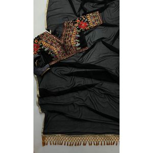 DESIGNER FACNY SAREE SEQUENCE and EMBROIDERY WORK ULL STITCHED BLOUSE BLACK - Product Image 2