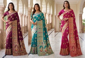 Sari en satin de nylon pur de créateur, sari en soie Banarasi, robe traditionnelle indienne, bordure florale, tenue pour mariage et festivals - Product Image 2