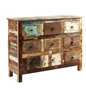 Buffet en bois de manguier massif à plusieurs tiroirs, console de rangement industrielle rustique multicolore - Product Image 1
