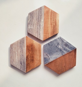 Vente chaude Personnalisé Blanc Marbre Acacia Hexagon Sous-verres Ardoise Matériel Napperon Pad Hôtels Cuisine Utilisation Salle À Manger Occasion Verre - Product Image 1