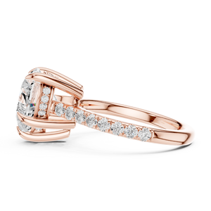 Anillo de compromiso de oro rosa con diamante de laboratorio talla corazón y halo oculto, banda pavé de tallo dividido - Product Image 2