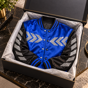 Chaqueta de satén de lujo para hombre con pedrería, diseño de estrellas brillantes, estilo universitario, con cuello acanalado, a la moda - Product Image 5