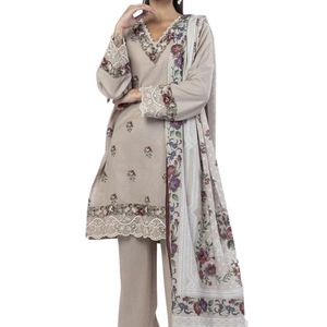 Conjunto de Shalwar Kameez Beige Minimalista Bordado para Mujer, Tela Transpirable, Agradable al Tacto, Corte Holgado - Product Image 3