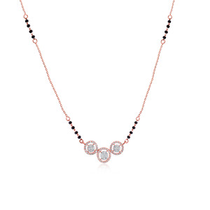 Collier pour femme plaqué or rose avec diamants, style minimaliste, perles noires, à porter au quotidien - Product Image 1