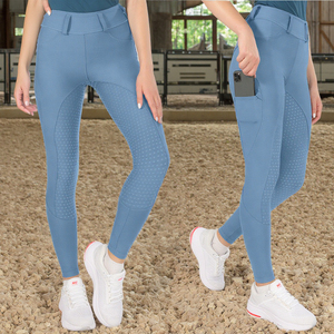 Pantalons d'équitation pour femmes, taille haute, couleur unie, coupe slim, avec empiècements perforés pour l'équitation - Product Image 6