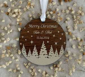 Whimsy Art Craft Personalized Modern Handmade Wooden Christmas Ornament Engraved Hanging Holiday Favor - Product Image 4