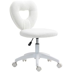 Sedia da Ufficio Girevole Senza Braccioli Bianca con Ruote, Sedia da Trucco in Peluche Teddy, Sedia da Lavoro Certificata BIFMA in Nylon - Product Image 1