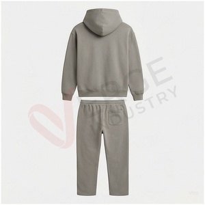 Conjunto Deportivo Unisex Gris, Sudadera con Capucha y Cordón Ajustable, Color Sólido, Corte Regular Informal, Ropa de Otoño, 100% Algodón Transpirable - Product Image 2