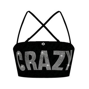 Haut court tendance pour femme avec lettres en strass, bretelles personnalisées, style streetwear, débardeur scintillant sans manches, chemise pour femme - Product Image 1