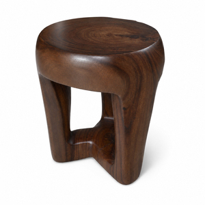 Taburete Moderno Triangular de Madera Maciza de Monkey Pod con Acabado en Nogal, Mesa Auxiliar Hecha a Mano para Dormitorio, Sala de Estar, Muebles para el Hogar y Hoteles - Product Image 1