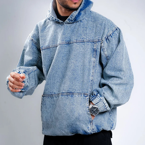 Nouvelle collection hiver 2026 : Sweat à capuche décontracté pour homme en denim 100 % coton, style zippé, avec impression personnalisée et logo sur mesure, respectueux de l'environnement - Product Image 4