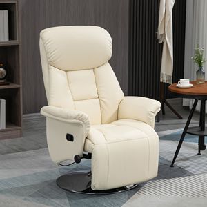 Cream White PU Leather Adjustable Recliner Chair with <b>Footrest</b> & Padded Arms Steel Base Recliner - Product Image 2