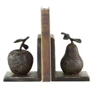Porte-livres décoratifs en métal finition antique en forme de palmier, 2 pièces, pour bureau, bibliothèque, école, sur base en marbre blanc - Product Image 5