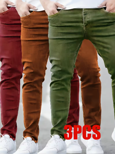 Jean en denim délavé déchiré coupe droite pour homme, style décontracté, coupe slim, couleur unie foncée - Product Image 5