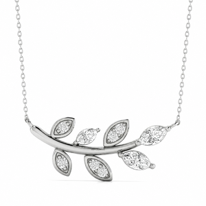 Pendentif branche de feuille en diamant de laboratoire taille marquise et rond, plaqué rhodium en or 10K 14K 18K, argent 925 935, pour fiançailles - Product Image 3