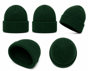 Bonnet unisexe en tricot vert 100 % acrylique, bordé, couleur unie, décontracté, chaud pour l'hiver, pour adultes, taille 56-58 cm, style urbain, broderie - Product Image 2