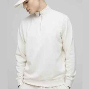Sweat-shirt blanc pour homme à col zippé, coupe classique, couleur unie, style minimaliste, pull tricoté à manches longues pour l'automne - Product Image 1