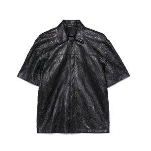 Turn-<b>down</b> Collar Winter High Street Style Short Sleeve Leather Shirts Custom Logo Hot Selling Shirt For Men's - Product Image 1