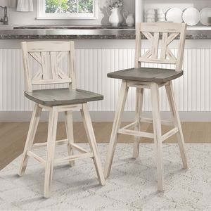 Set di 2 Sgabelli da Bar Girevoli Grigio Bianco Effetto Invecchiato, Altezza Pub, Rotazione a 360 Gradi, in Legno Massello di Gomma, con Schienale a X Diviso - Product Image 6