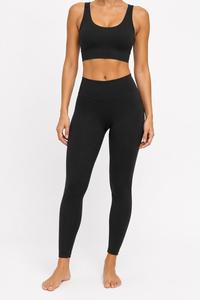 Women's Eco-Friendly for Seamless 2 Piece Yoga Set High Waist Leggings Sports Bra Scoop Neck Racerback Full Length Solid Black - Product Image 4