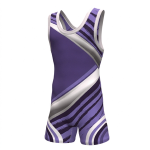 Combinaison de lutte unisexe ajustée, impression par sublimation, dégradé violet-bleu, nylon extensible, évacuation de l'humidité, vêtements de sport de combat - Product Image 3