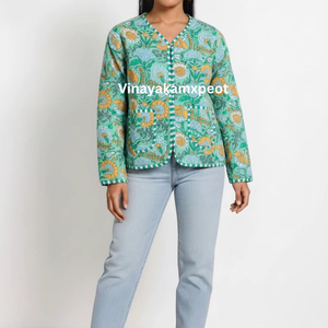 2026 Hot Selling Handmade Indian Knitted Breathable <b>Quilted</b> Cotton Jacket Boho Floral Outerwear for Women - Product Image 4