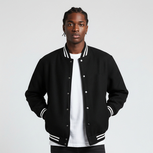 High Street Oversized Men's Turn-down Collar Hooded Varsity <b>Jacket</b> Canvas Fabric <b>Waterproof</b> 100% Wool Custom Front <b>Winter</b> Casual - Product Image 1