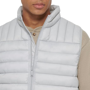 Mens Light Gray Puffer Vest Quilted Waistcoat <b>Padded</b> Bodywarmer Stand Collar Sleeveless Jacket for Winter Gilet - Product Image 4