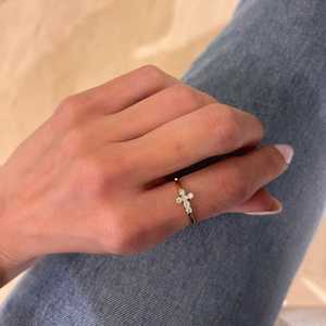 Diamond <b>Cross</b> <b>Rings</b> 14K 18K Solid Gold Round Cut Lab Grown Stackable Minimalist Cristian Religious Ceremony Everyday Wear Bands - Product Image 5