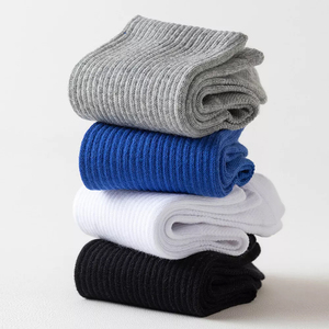 Chaussettes décontractées en tricot uni chaudes pour hommes et femmes, couleur bleue, broderie, chaussettes de sport en laine, pour l'entraînement, saison hiver-automne - Product Image 5