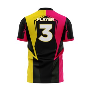 Maillot de football pour homme rose, jaune et noir, col en V, manches courtes, impression sublimée, séchage rapide, coupe classique, vêtements de sport pour adultes - Product Image 5