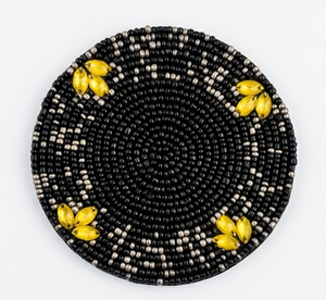 Black Yellow Beaded Coaster Handmade Round <b>Table</b> Decor Elegant Coffee Coaster Dining <b>Table</b> <b>Mat</b> Stylish Home Decoration Piece - Product Image 2