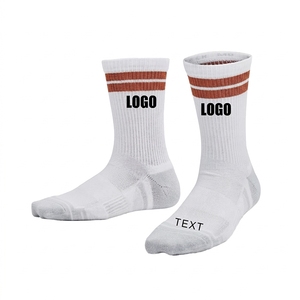 White Crew <b>Socks</b> With Blue Stripes Logo Printed Breathable Cotton Basketball <b>Socks</b> For Adults Summer Style - Product Image 2