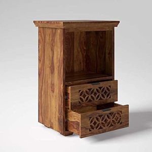 Sheesham Wood <b>Bedside</b> Table with Drawers and Shelf <b>Storage</b> | Wooden Multipurpose Nightstand End Table Furniture for Living Room - Product Image 3