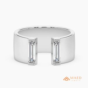 Moissanite Engagement <b>Ring</b> Baguette Cut Open Band 925 Sterling <b>Silver</b> Wide Statement <b>Ring</b> Women Modern Los Angeles Anniversary - Product Image 1