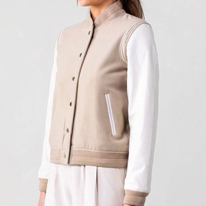 Unisex Beige White <b>Thick</b> <b>Fleece</b> Windproof Varsity <b>Jacket</b> Stand Collar Double Breasted Casual Winter Wear Regular Fit Solid Color - Product Image 6