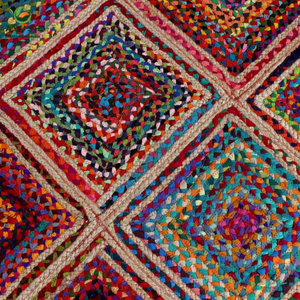 Alfombra de yute con estampado geométrico e incorporación de tela de algodón, revestimiento decorativo para el suelo de la sala de estar y el dormitorio. - Product Image 4