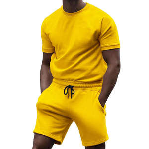 Custom Printed Casual Solid 2 Piece Men Summer Sports Shorts Set 100% Cotton Quick Dry Breathable Lightweight OEM - Product Image 3