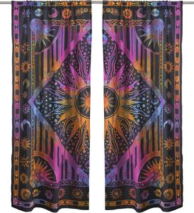 Cortinas de Ventana con Diseño de Mandala Hippie, Estilo Indio, Tie Dye, Bohemio, Sol y Luna, para Dormitorio, Sala de Estar, Balcón, Color Morado - Product Image 2