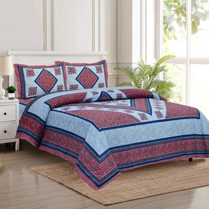 Elegante Juego de Sábanas y Fundas de Almohada de 3 Piezas, 100% Algodón, Estampado a Mano Marwad, Diseño Floral, 300 Hilos, Resistente a la Decoloración - Product Image 1