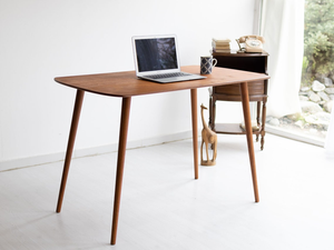 Bureau d'écriture ovale arrondi en bois de noyer, style minimaliste, mobilier de bureau moderne du milieu du siècle, fait main en bois - Product Image 3
