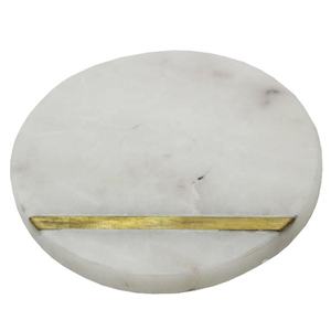 Oval <b>White</b> Marble <b>Coaster</b> With Gold Inlay Modern Table Mat Stone Pad Handmade Eco-Friendly Reusable Table Top <b>Coaster</b> Set - Product Image 1